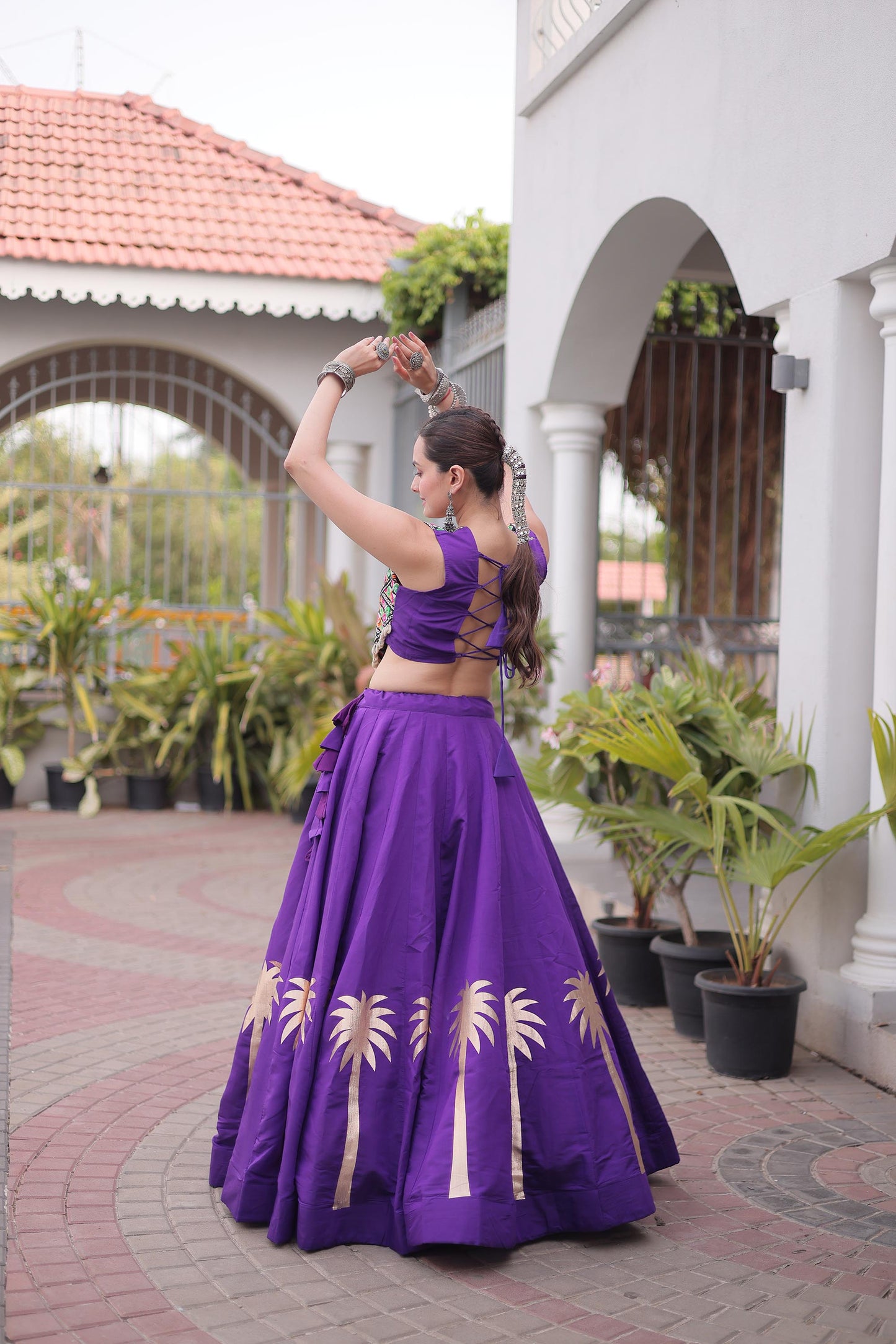 Purple Roman Silk Kutchi Gamthi Embroidered & Gota Work Navratri Lehenga Choli