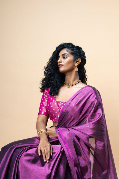 Jyotira saree I Magenta Handloom Tissue Saree