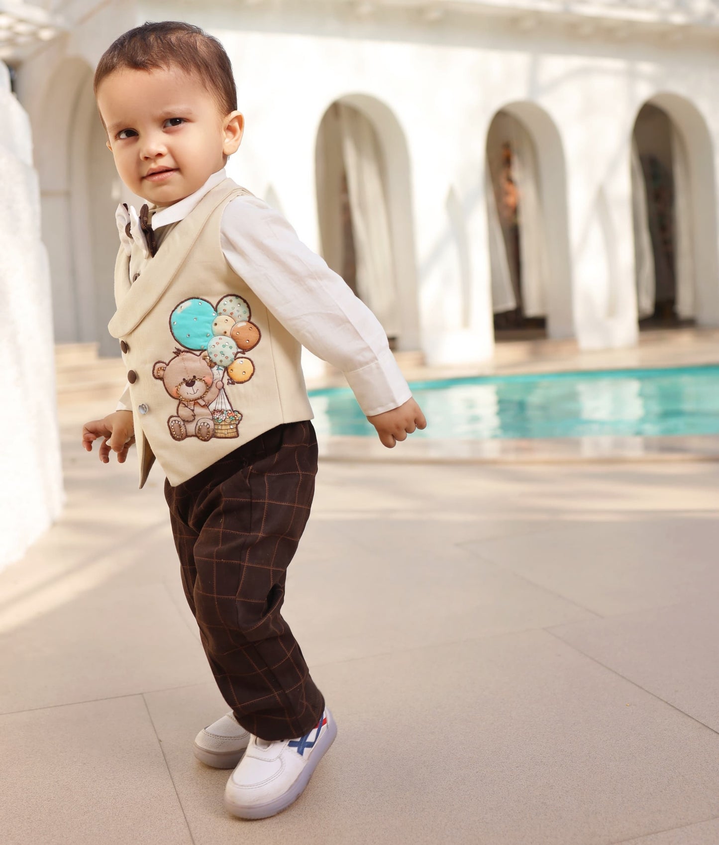 Beige Waistcoat Set for Boys