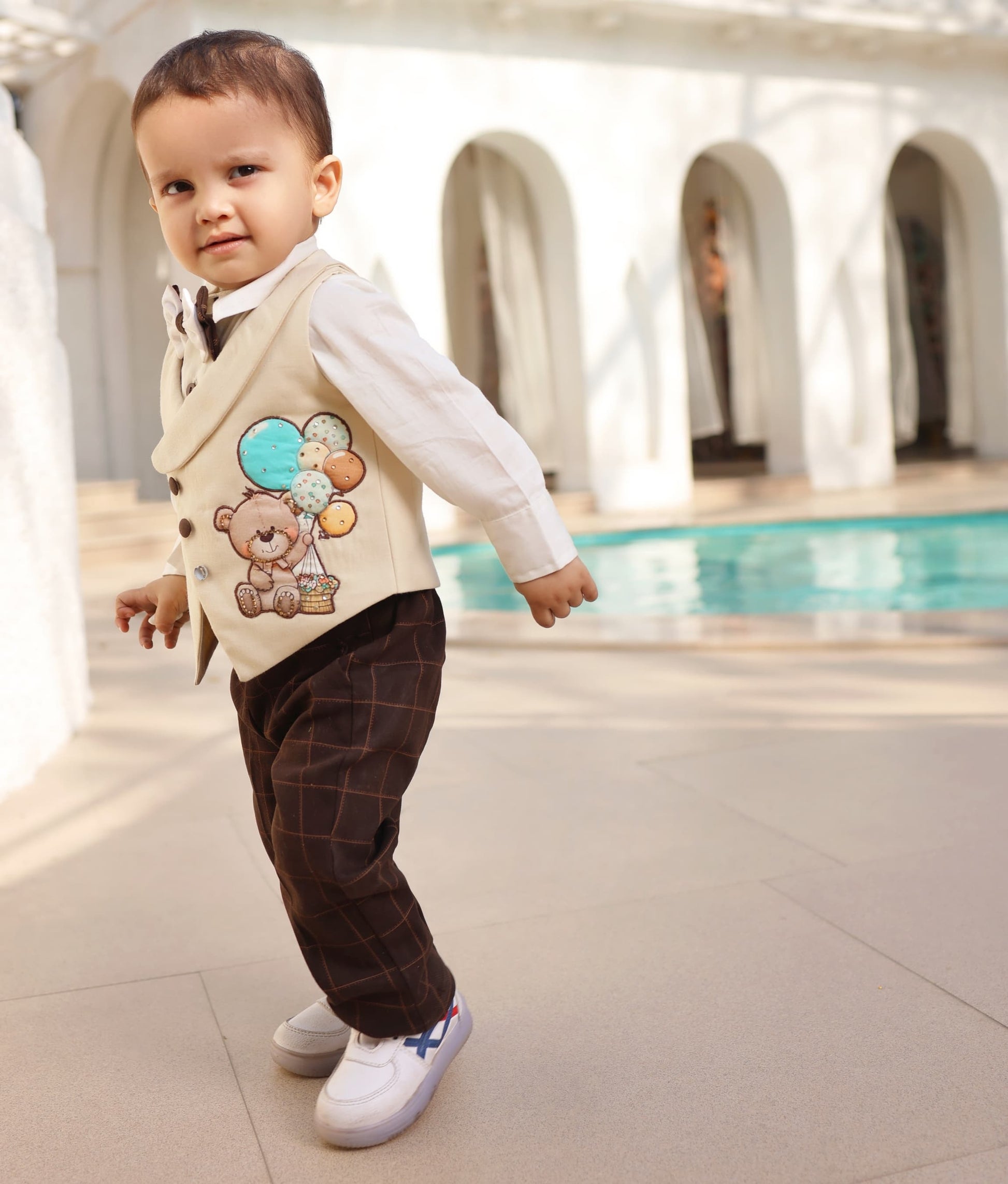 Beige Waistcoat Set for Boys
