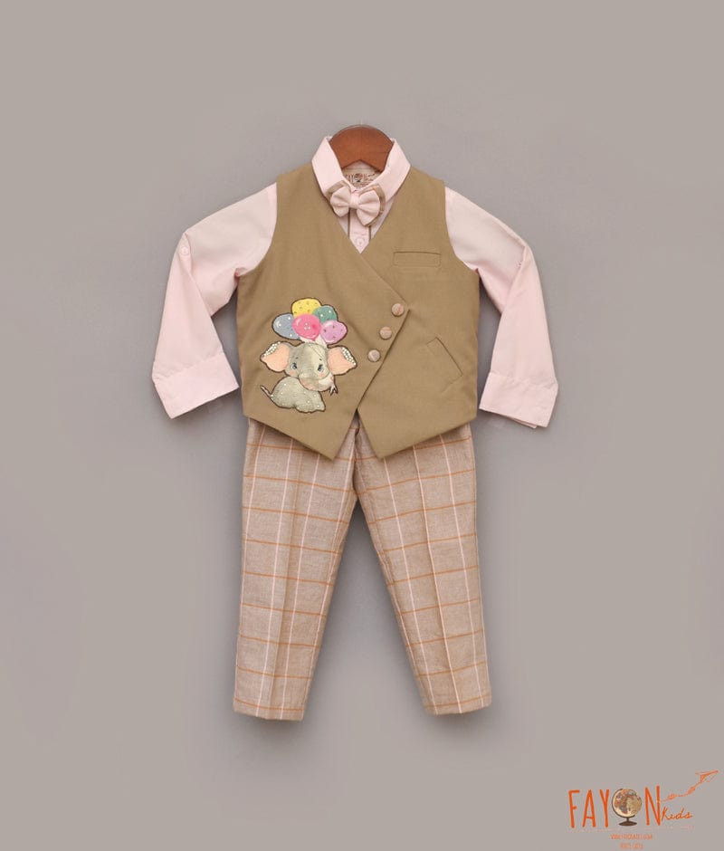 Beige Waistcoat with Shirt and Pant for Boys