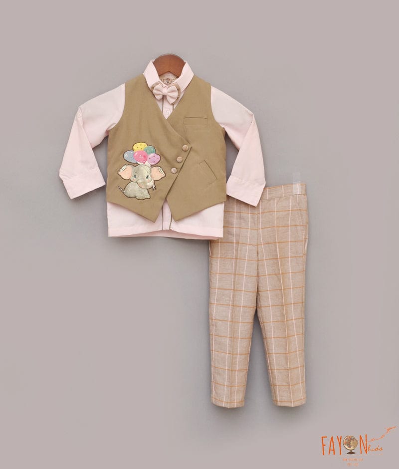 Beige Waistcoat with Shirt and Pant for Boys