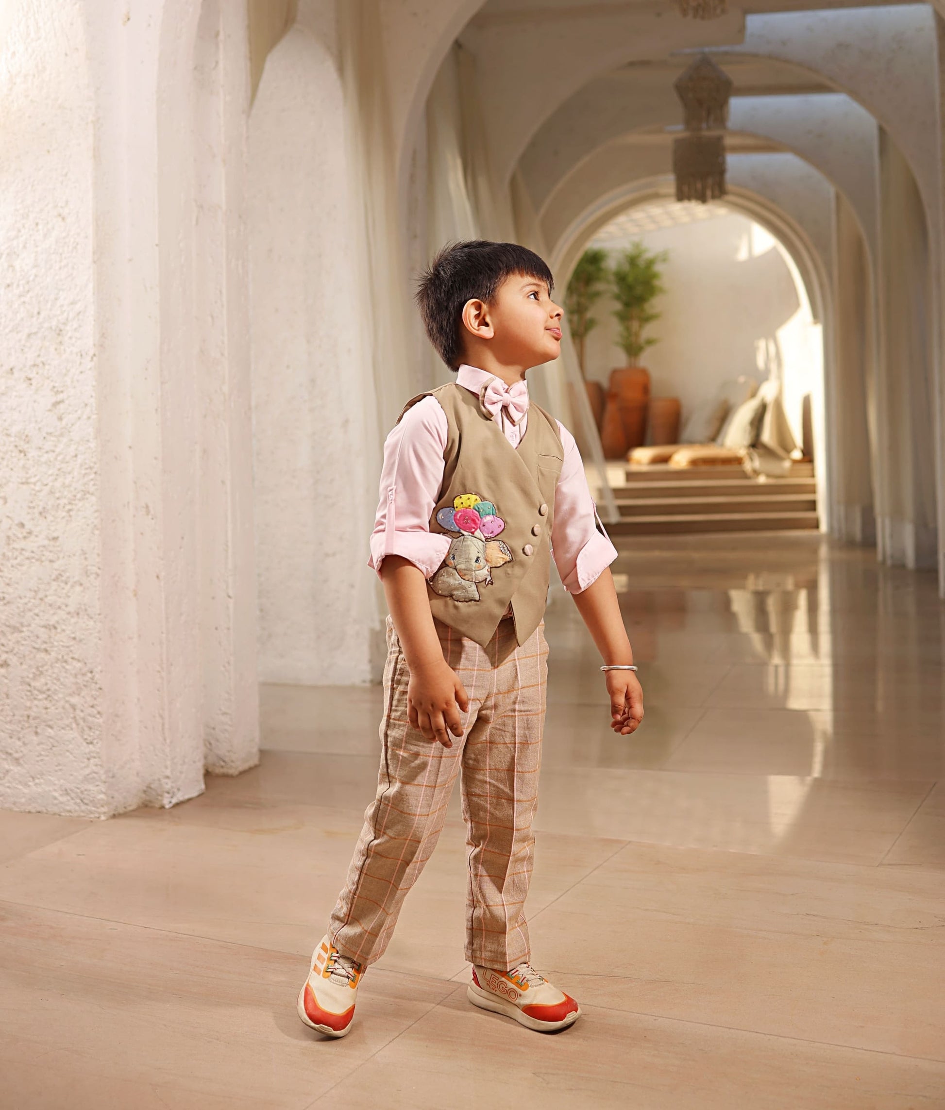 Beige Waistcoat with Shirt and Pant for Boys