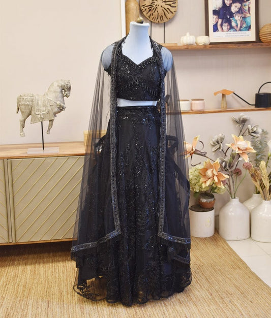 Manufactured by FAYON KIDS (Noida, U.P) Black Cut dana Embroidered Lehenga Choli