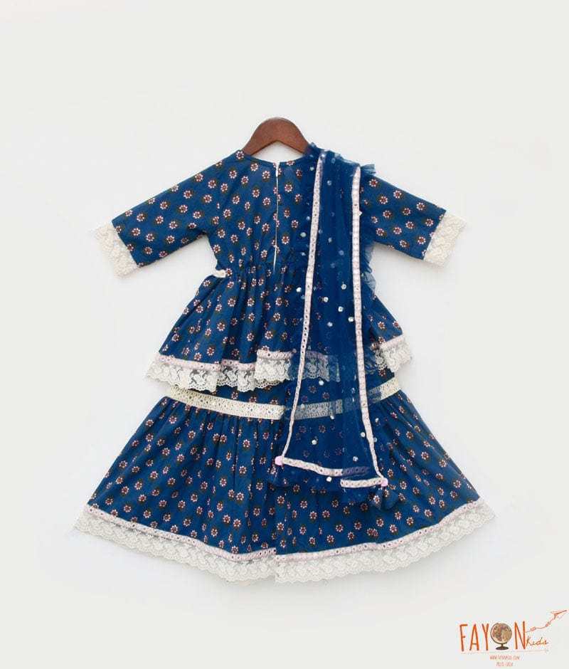 Manufactured by FAYON KIDS (Noida, U.P) Blue Cotton Printed Kurti and Sharara Set for Girls