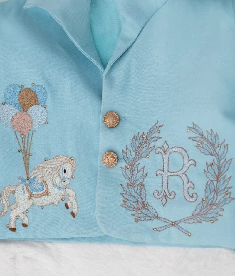 Blue Embroidered Coat Set