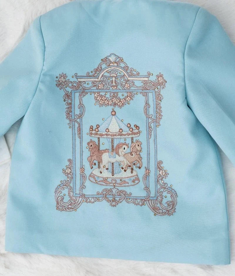 Blue Embroidered Coat Set