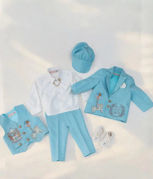 Blue Embroidered Coat Set