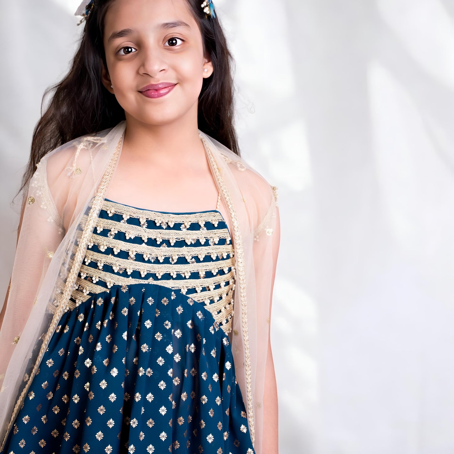 Manufactured by FAYON KIDS (Noida, U.P) Blue Foil printed Kurti Sharara Set