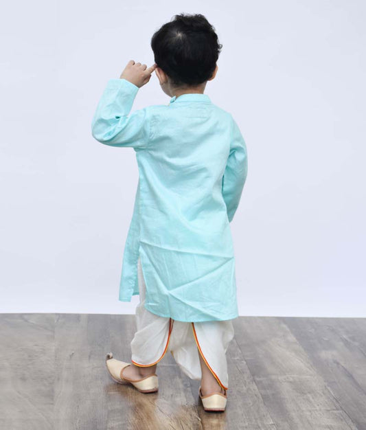 Blue Kurta with Off White Dhoti for Boys