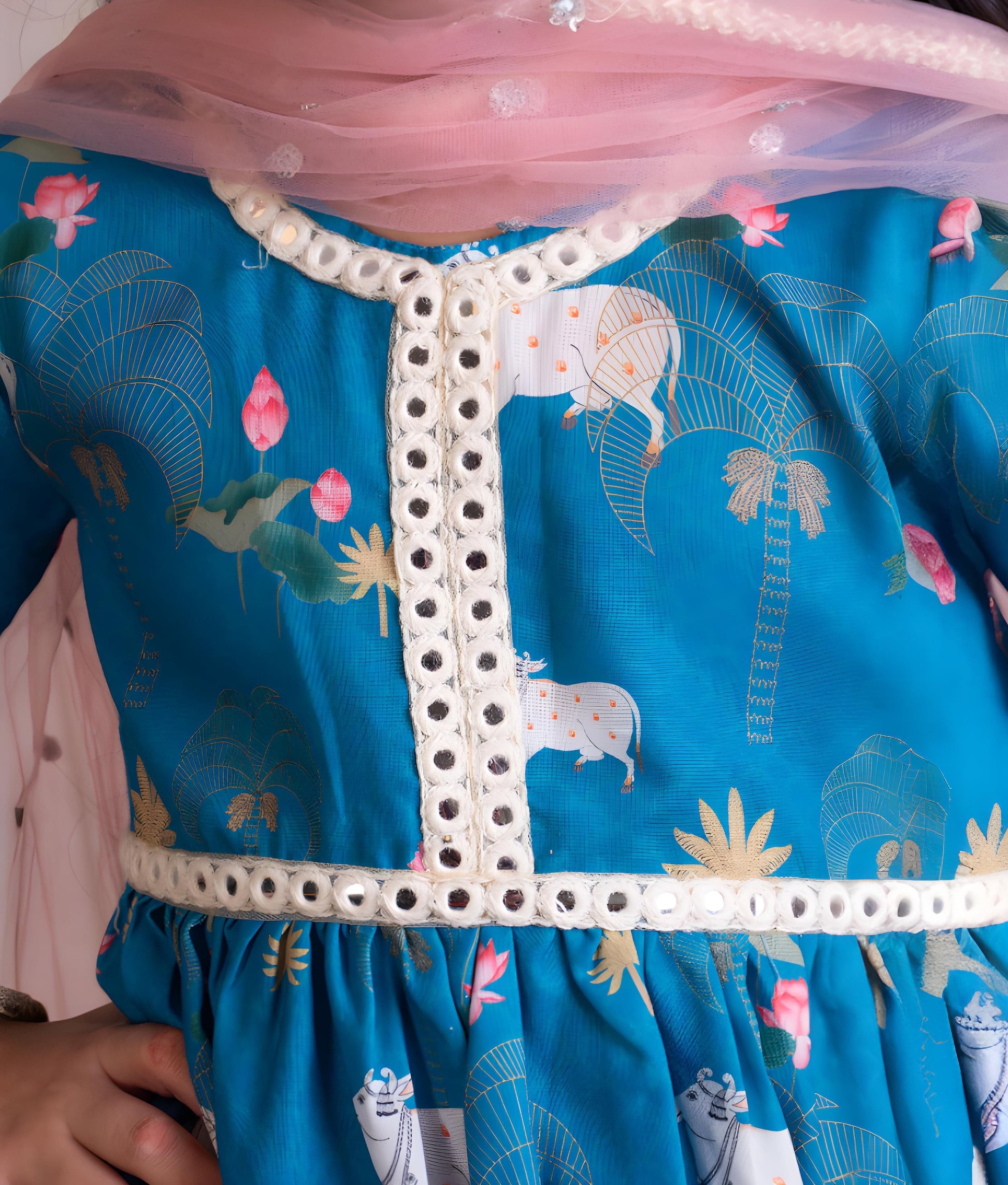 Manufactured by FAYON KIDS (Noida, U.P) Blue Nandi Printed Kurti with Dhoti