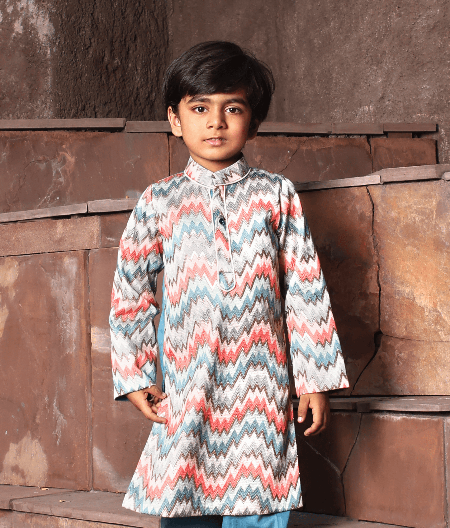 Manufactured by FAYON KIDS (Noida, U.P) Blue Zik Zac Kurta Set