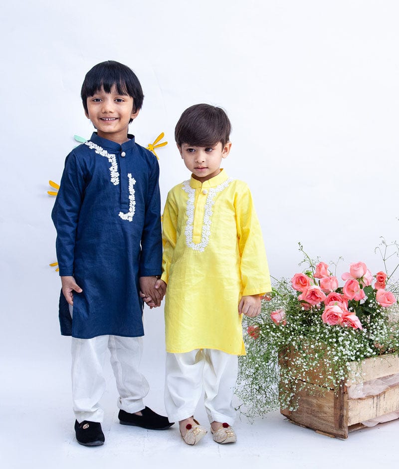 Manufactured by FAYON KIDS (Noida, U.P) Dori Embroidery Blue Kurta and Pant set for Boys