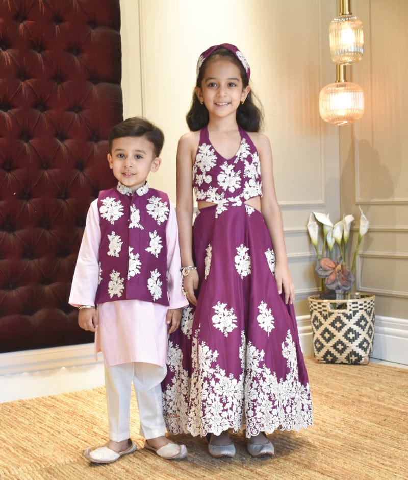 Manufactured by FAYON KIDS (Noida, U.P) Embroidered Purple Nehru Jacket Set for Boys