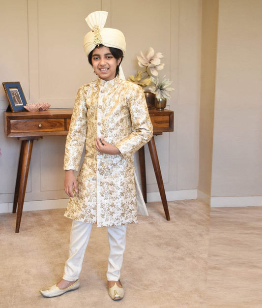 Manufactured by FAYON KIDS (Noida, U.P) Golden Embroidery Achkan with Golden Pant