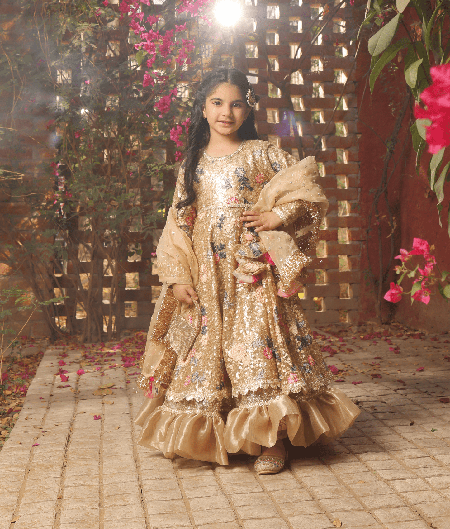 Manufactured by FAYON KIDS (Noida, U.P) Golden Sequence Anarkali with Dupatta