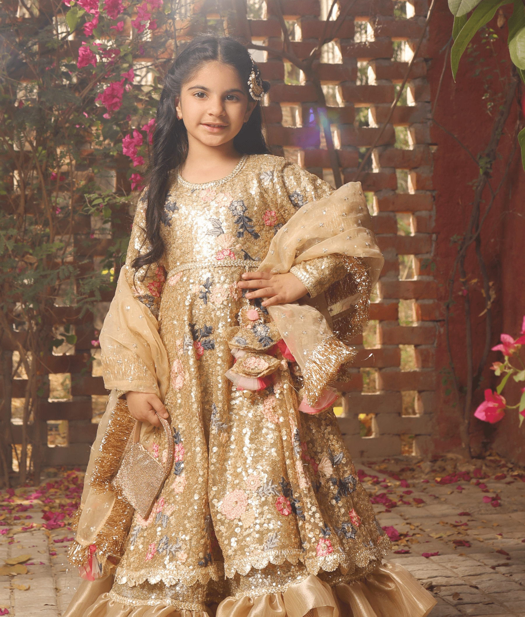 Manufactured by FAYON KIDS (Noida, U.P) Golden Sequence Anarkali with Dupatta