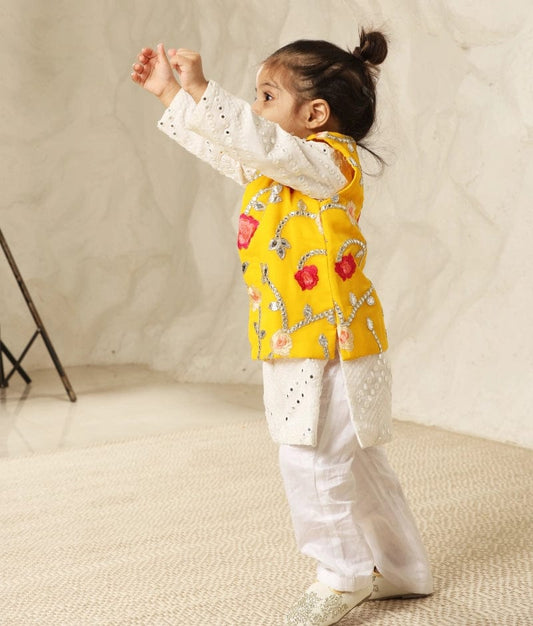 Manufactured by FAYON KIDS (Noida, U.P) Gotta Embroidery Jacket and White Mirror Kurta Pant for Boys
