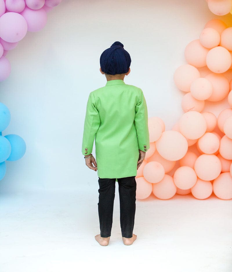 Green Achkan with Black Pant for Boys