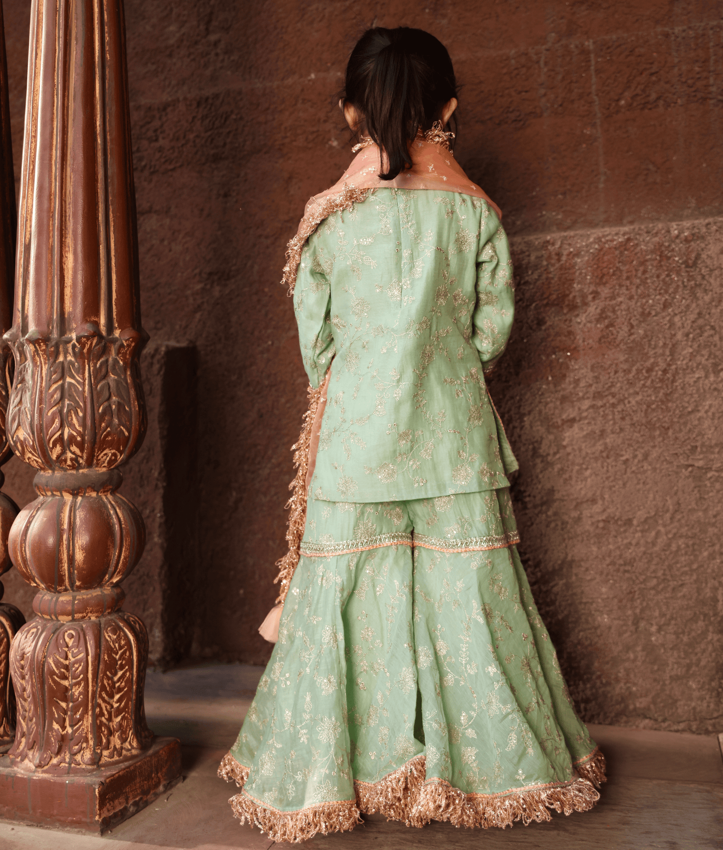 Manufactured by FAYON KIDS (Noida, U.P) Green Embroidery Kurti Sharara for Girls