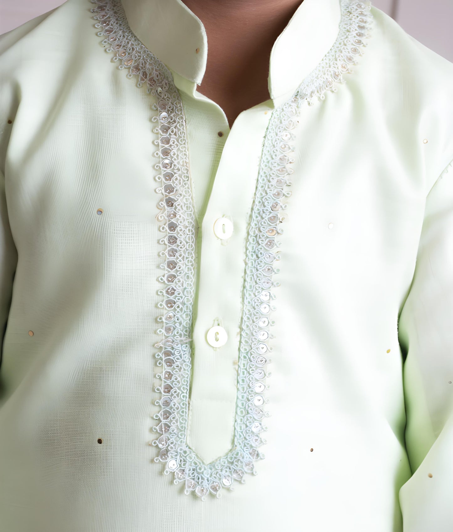 Manufactured by FAYON KIDS (Noida, U.P) Green Faux Mukaish Work Kurta Pant