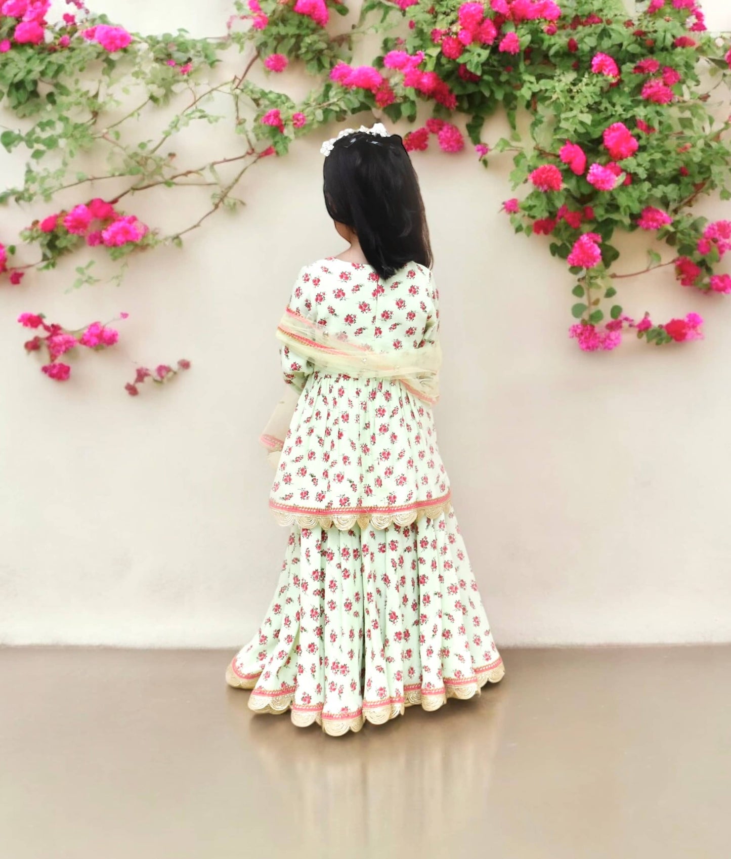 Manufactured by FAYON KIDS (Noida, U.P) Green Printed Kurti Lehenga Set