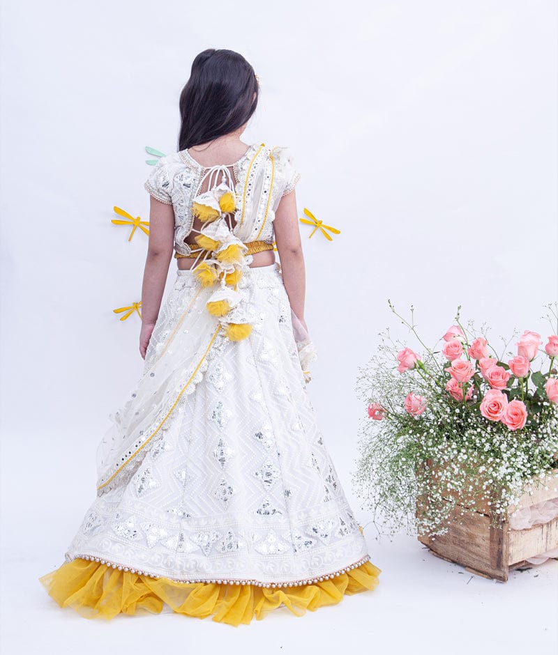 Manufactured by FAYON KIDS (Noida, U.P) Lehenga Choli Set With Off White Thread And Gota Embroidery Work for Girls