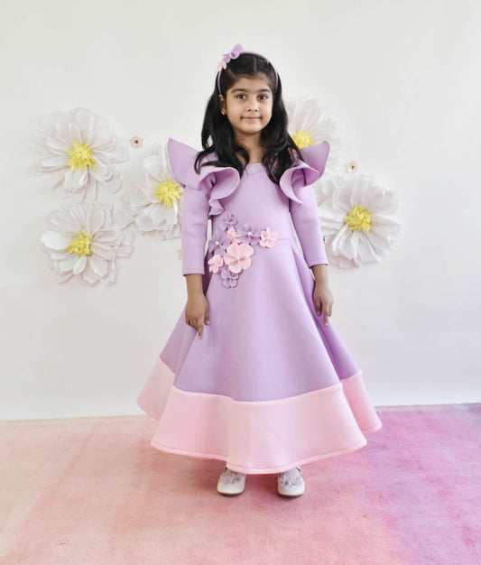 Light Purple Lycra Dress with Flowers for Girls