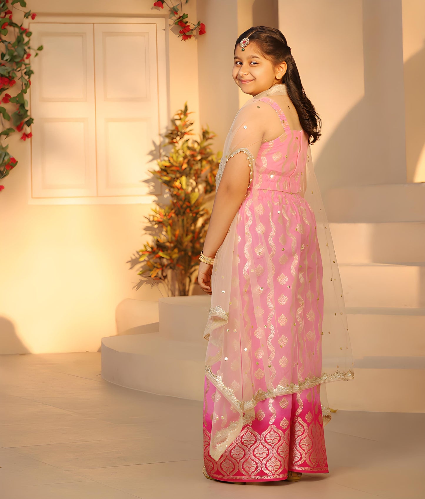 Manufactured by FAYON KIDS (Noida, U.P) Lilac Brocade Top with Plazzo Pant