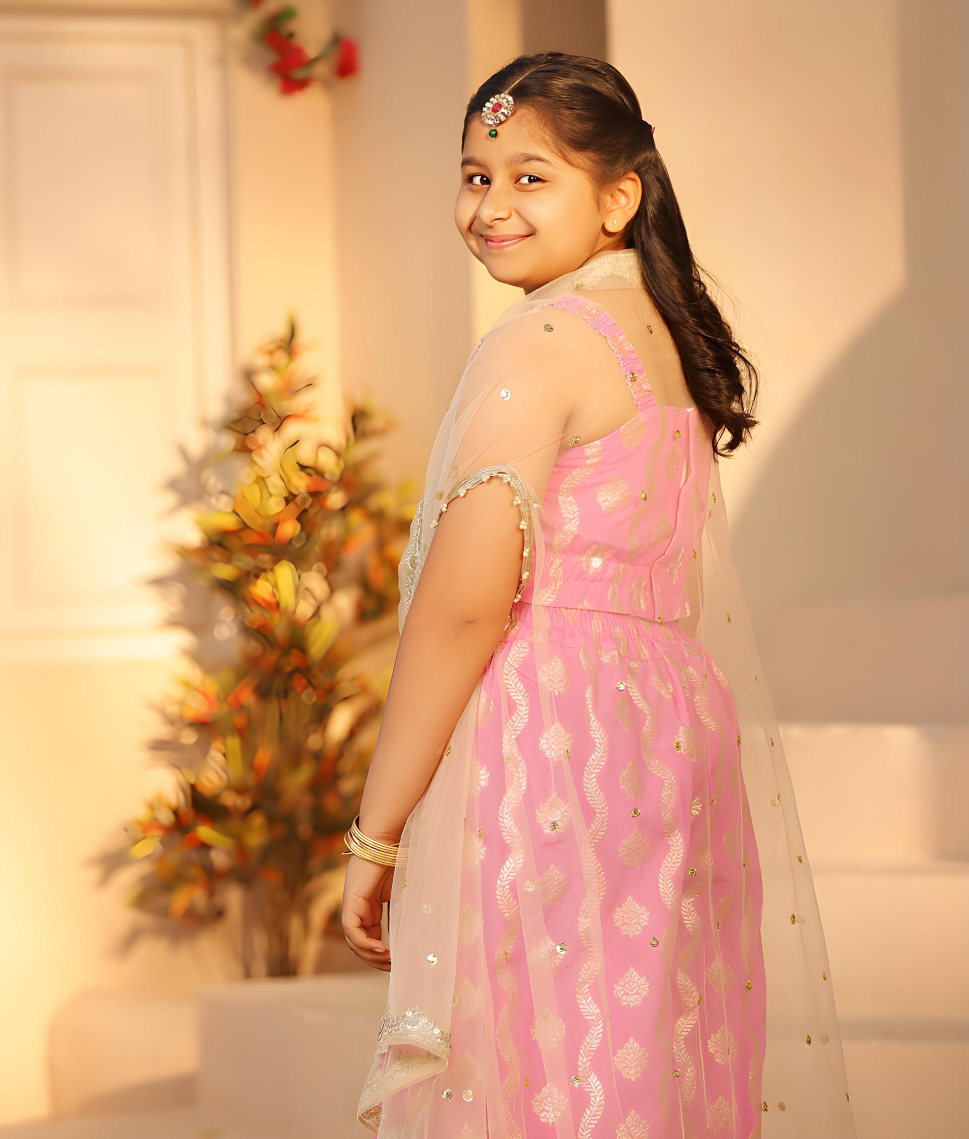 Manufactured by FAYON KIDS (Noida, U.P) Lilac Brocade Top with Plazzo Pant