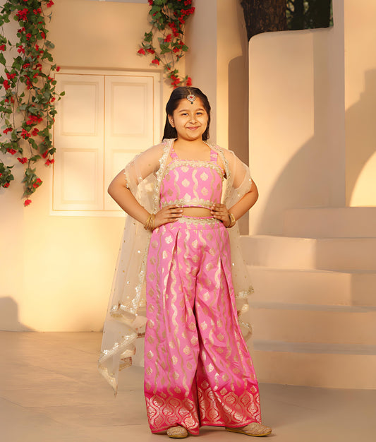 Manufactured by FAYON KIDS (Noida, U.P) Lilac Brocade Top with Plazzo Pant