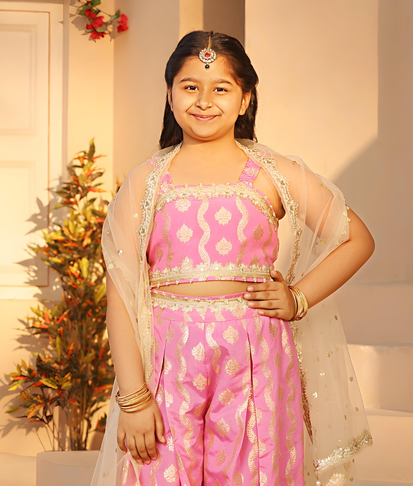 Manufactured by FAYON KIDS (Noida, U.P) Lilac Brocade Top with Plazzo Pant