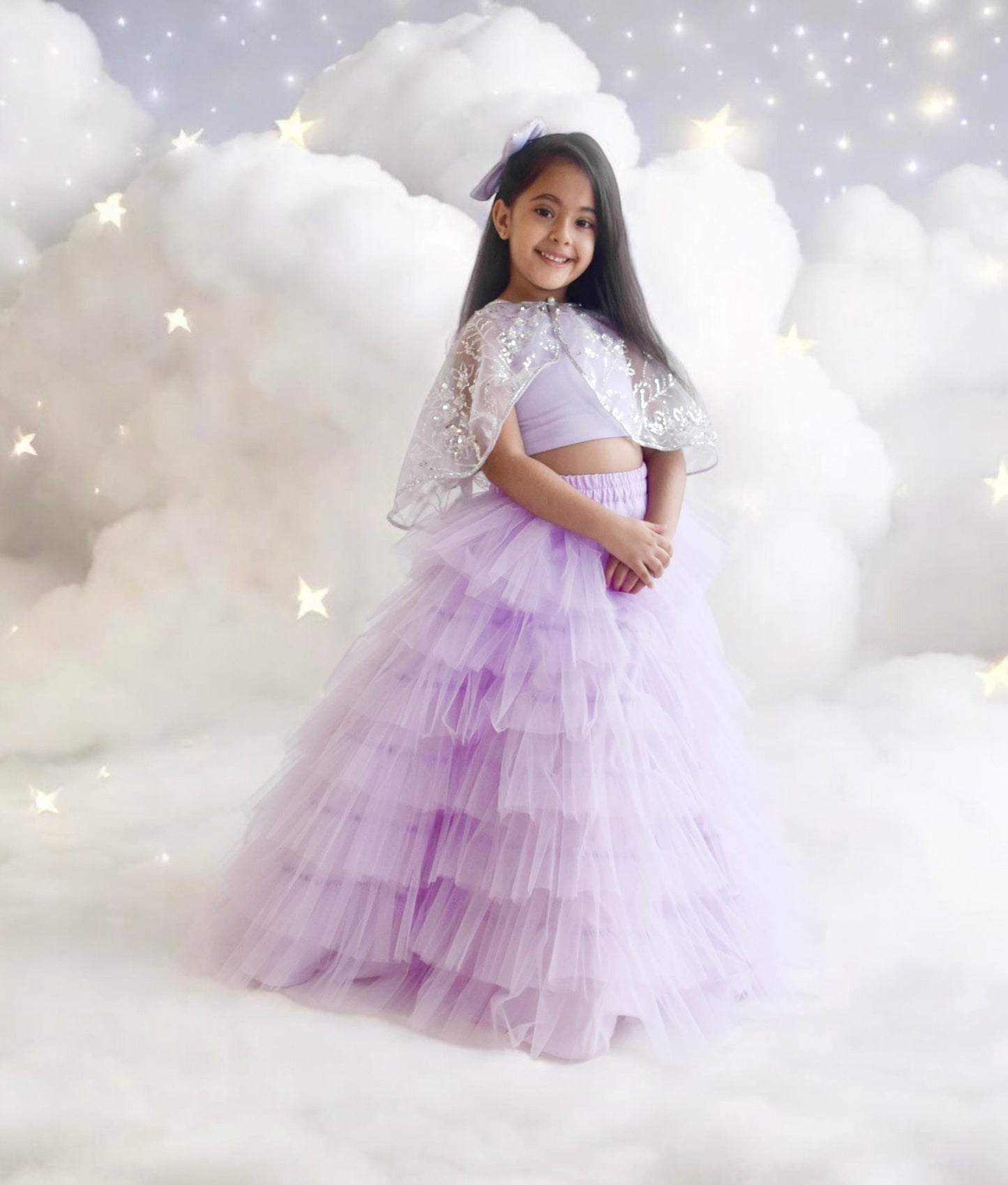 Manufactured by FAYON KIDS (Noida, U.P) Lilac Crop Top Skirt with Cape