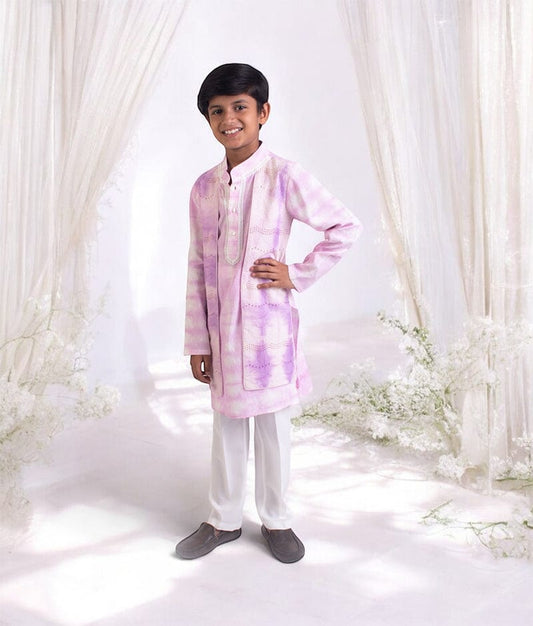 Manufactured by FAYON KIDS (Noida, U.P) Lilac Tie & Dye attached Jacket with Kurta and Pant