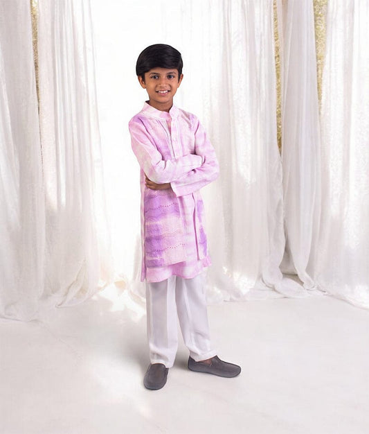 Manufactured by FAYON KIDS (Noida, U.P) Lilac Tie & Dye attached Jacket with Kurta and Pant