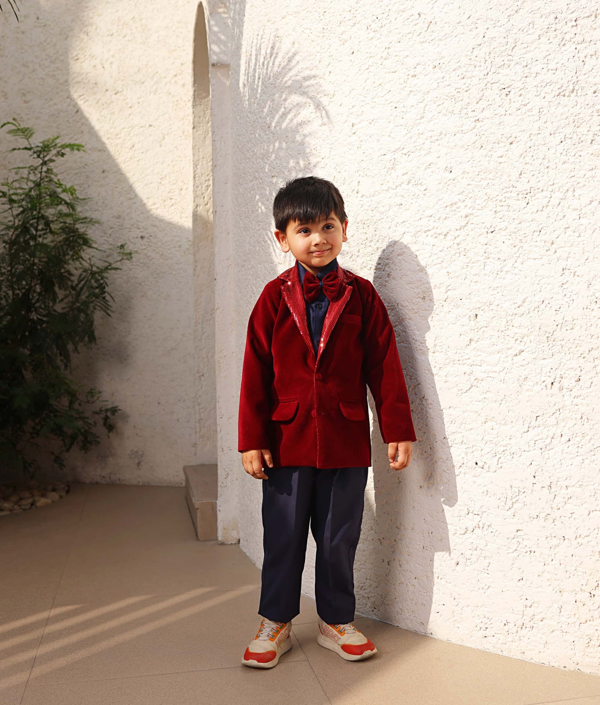 Maroon Velvet Coat and Shirt Pant for Boys