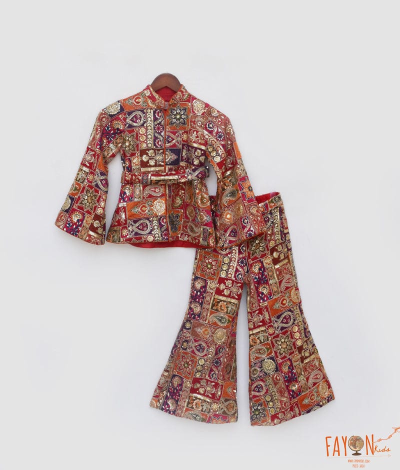 Multi Coloured Embroidered Jacket with Pant