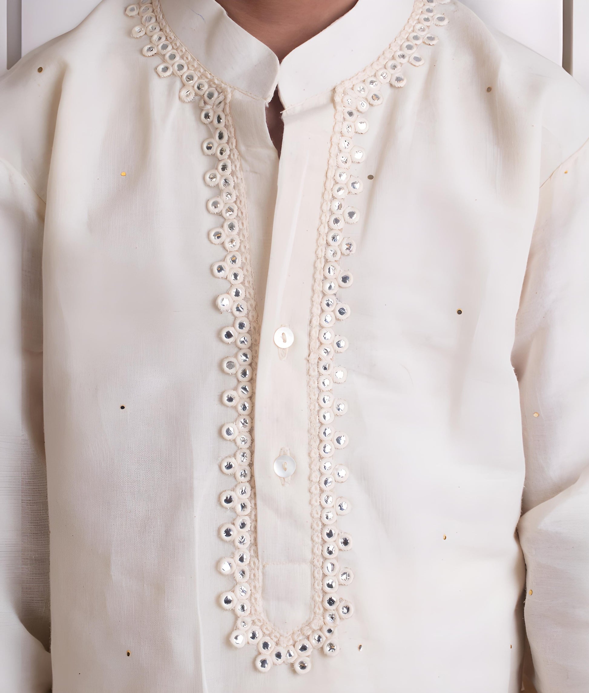 Manufactured by FAYON KIDS (Noida, U.P) Off white Faux Mukaish Work Kurta with Pant