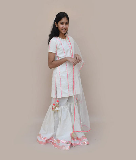 Manufactured by FAYON KIDS (Noida, U.P) Offwhite Kurti Sharara Set