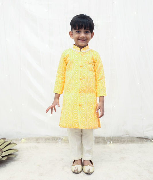 Orange Bandhej Achkan Set