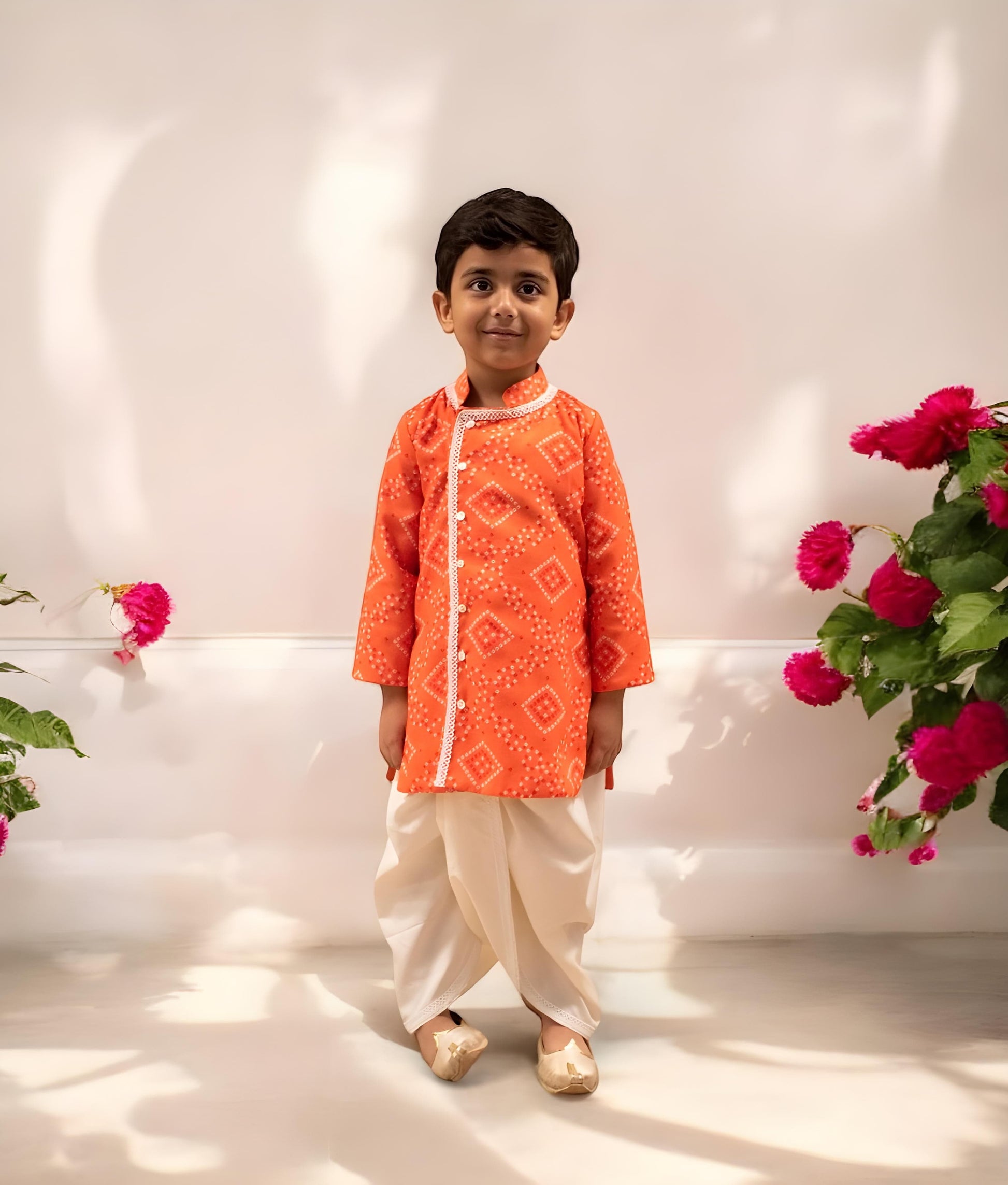 Manufactured by FAYON KIDS (Noida, U.P) Orange Bhandhej Kurta with Dhoti