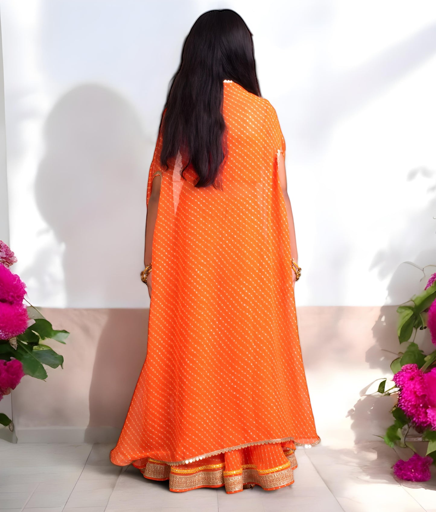 Manufactured by FAYON KIDS (Noida, U.P) Orange Crop Top Sharara Set with Cape