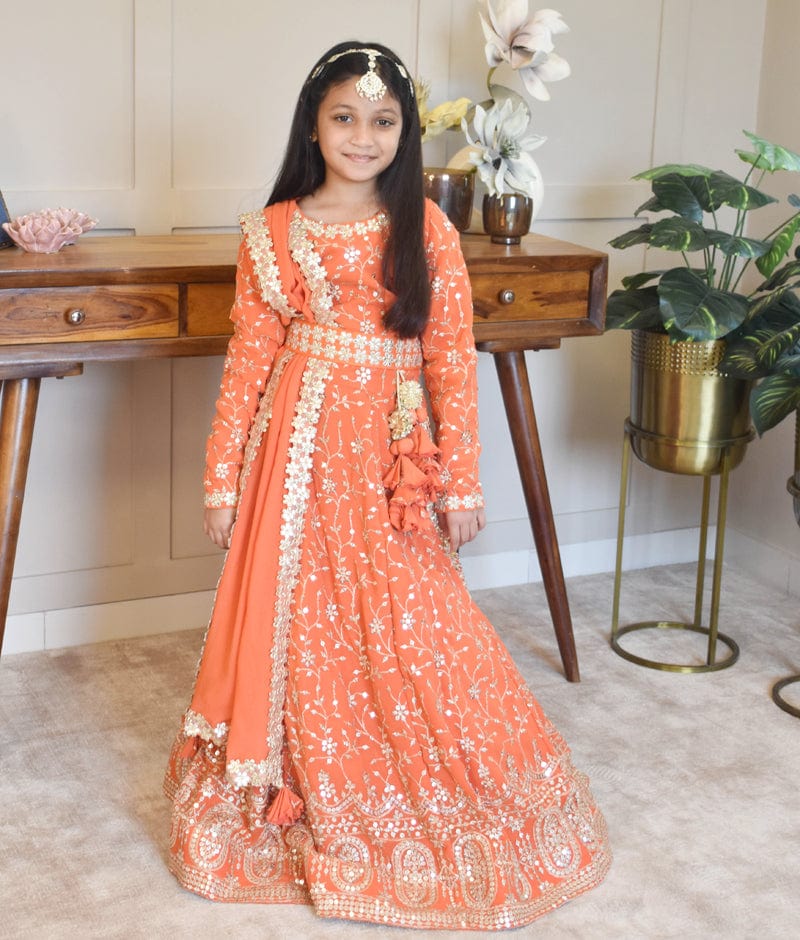 Orange Embroidered Anarkali
