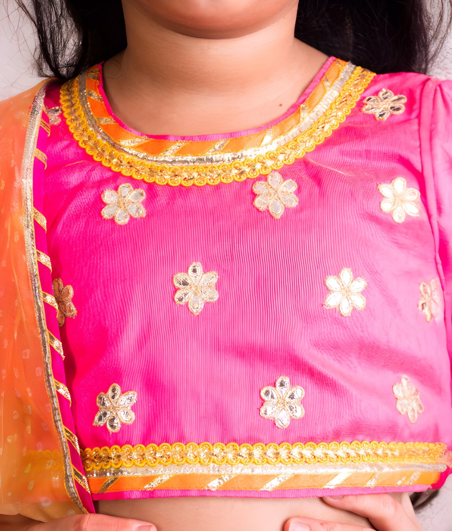 Manufactured by FAYON KIDS (Noida, U.P) Orange Organza Lehenga Choli Set