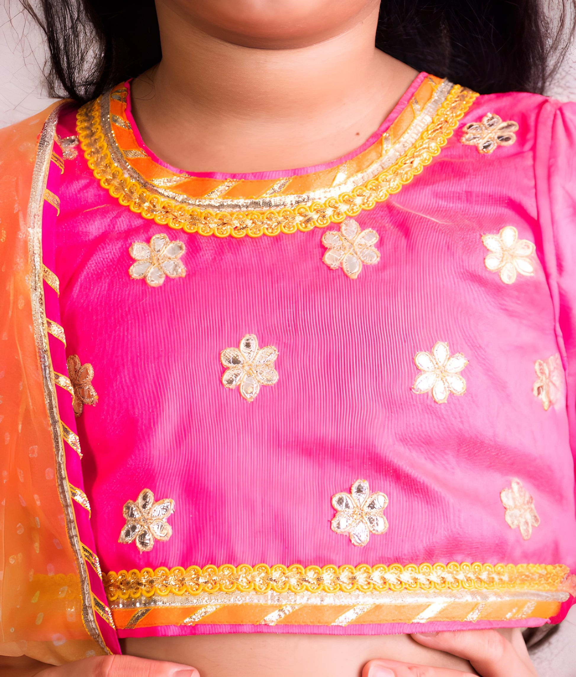 Manufactured by FAYON KIDS (Noida, U.P) Orange Organza Lehenga Choli Set