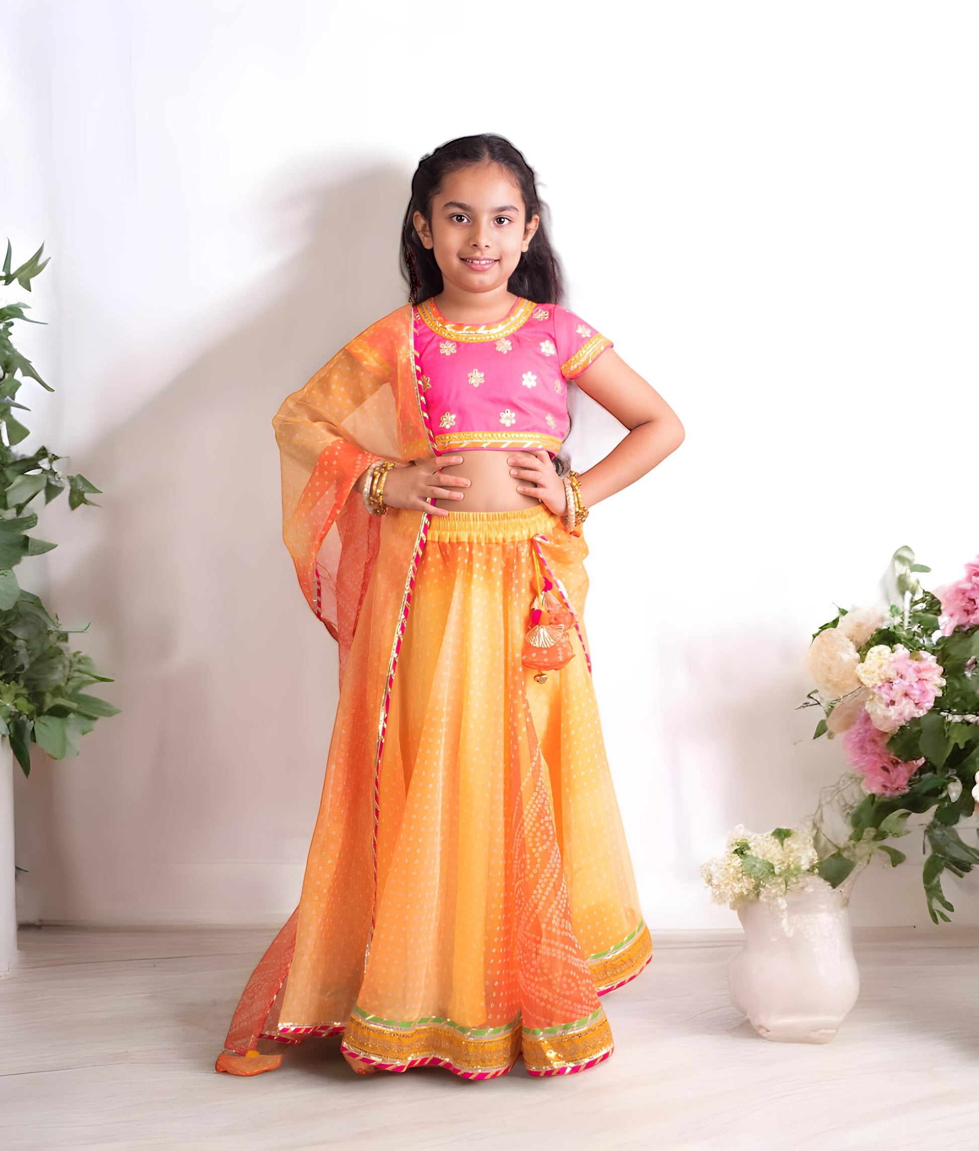 Manufactured by FAYON KIDS (Noida, U.P) Orange Organza Lehenga Choli Set