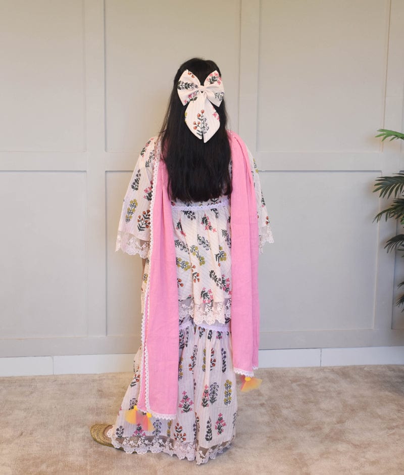 Peach Printed Kurti Sharara