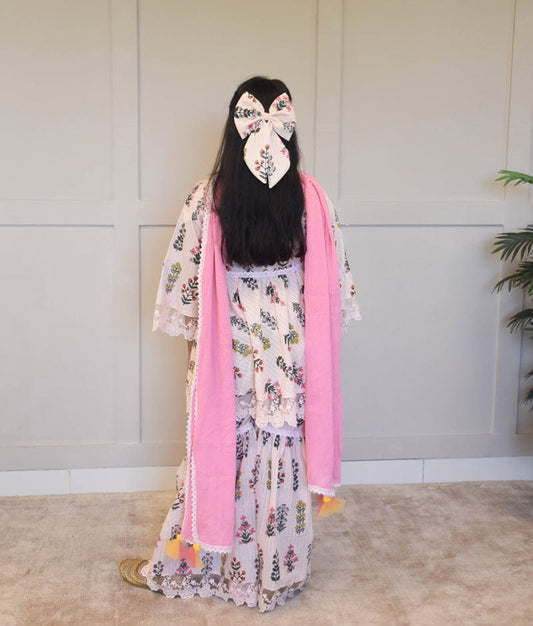 Peach Printed Kurti Sharara