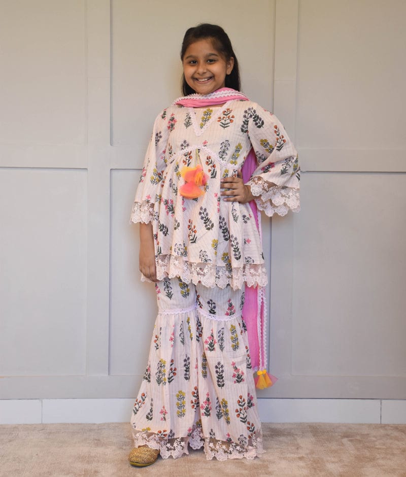 Peach Printed Kurti Sharara