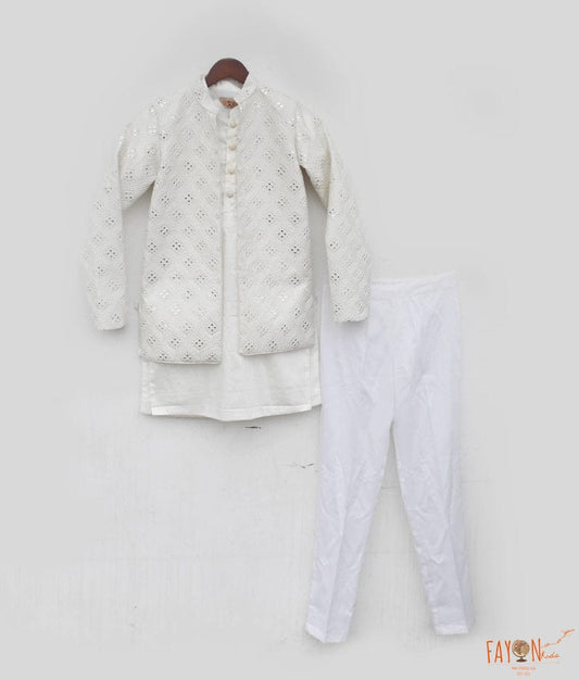 Pearl Harmony: Embroidered Jacket Set for Boys